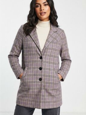 ASOS PURPLE CHECK 3/4 LENGTH JACKET/BLAZER SIZE 8